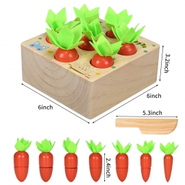 Wooden Shape Size Sorting Toy, Carrot Cutting Harvest Matching Game, Montessori Preschool Toy for Toddlers, Christmas Birthday Gifts for Boys and Girls