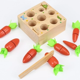 Wooden Shape Size Sorting Toy, Carrot Cutting Harvest Matching Game, Montessori Preschool Toy for Toddlers, Christmas Birthday Gifts for Boys and Girls
