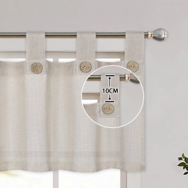 Linen Striped Tier Curtains with Solid Button for Living Room, Bathroom, Kitchen,27"W x 24"L, 2  Panels